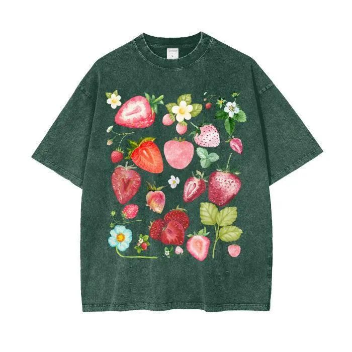 oversized acid wash strawberry t shirt boho fruit tee etsy